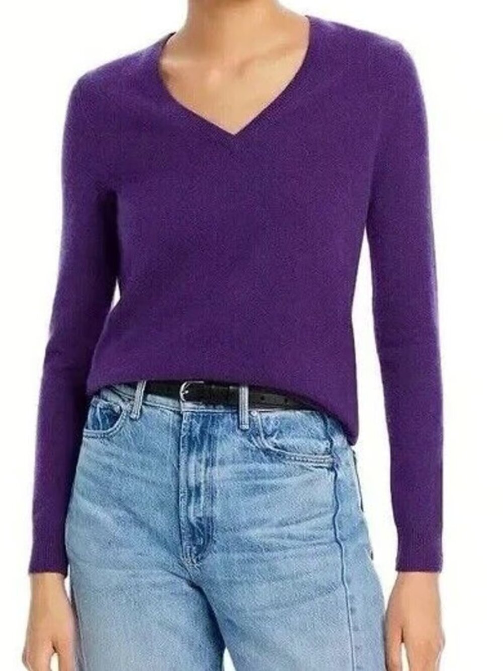 C by Bloomingdale's 100% Cashmere Purple V-Neck Pullover Sweater Size L